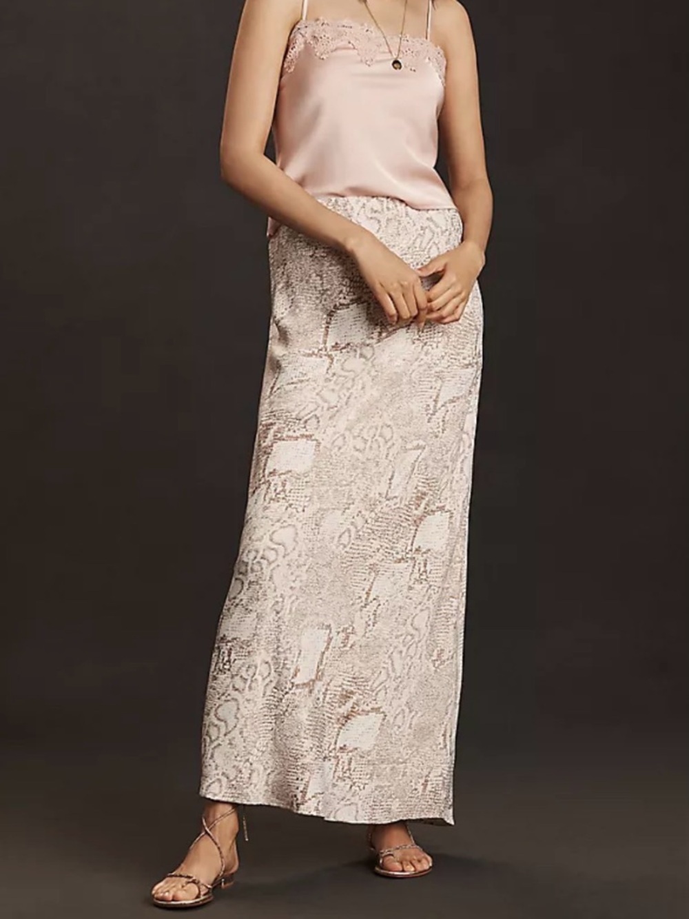 Anthropologie The Tilda Maxi Slip Skirt Ivory Snake Print Boho Chic Size Small
